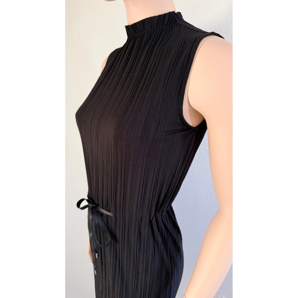 & Other Stories Stockholm Atelier Black Plisse Pleated Mock Neck Midi Dress 2 - Picture 7 of 9